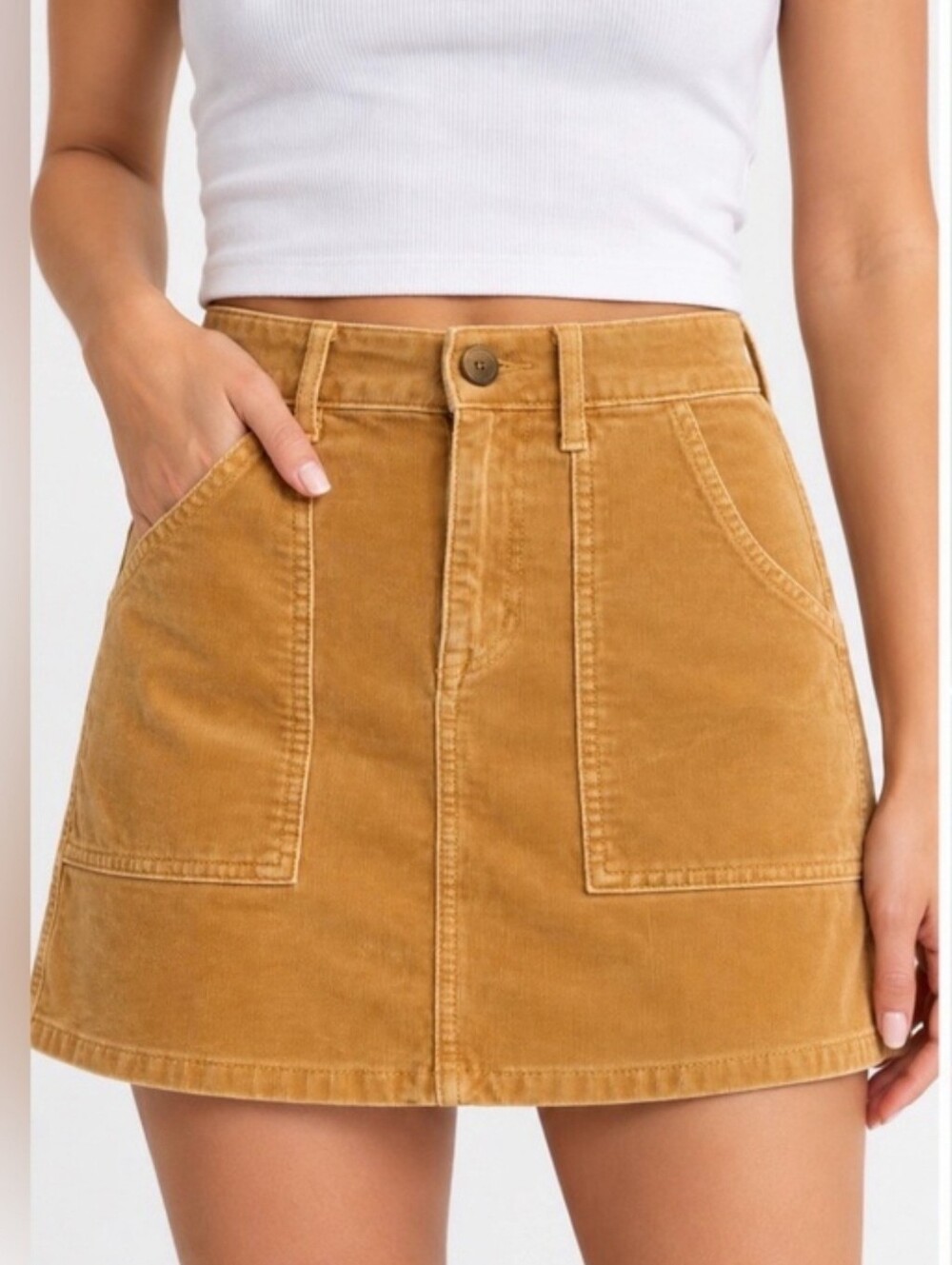 🍁 American Eagle Outfitters Mustard Yellow Corduroy Pocket Mini Skirt Size 4